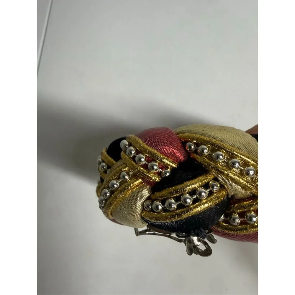 Vintage Braided Satin Hair Barrette Gold Black Red Statement French Clip